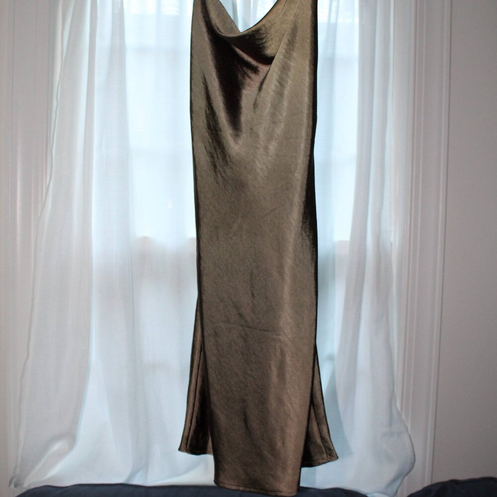 olive green shiny dress